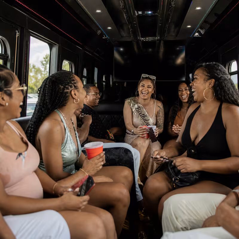 Black Mercedes Sprinter van staged for an Phoenix Birthday Transportation group