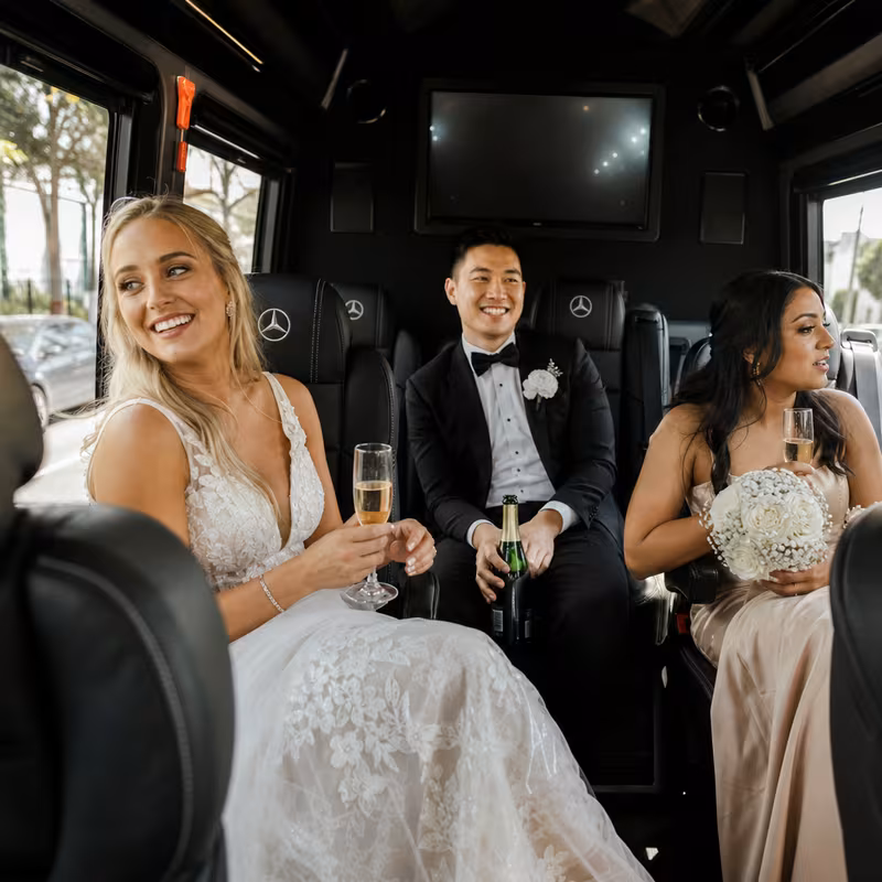 Black Mercedes Sprinter van staged for an Phoenix Wedding Transportation group